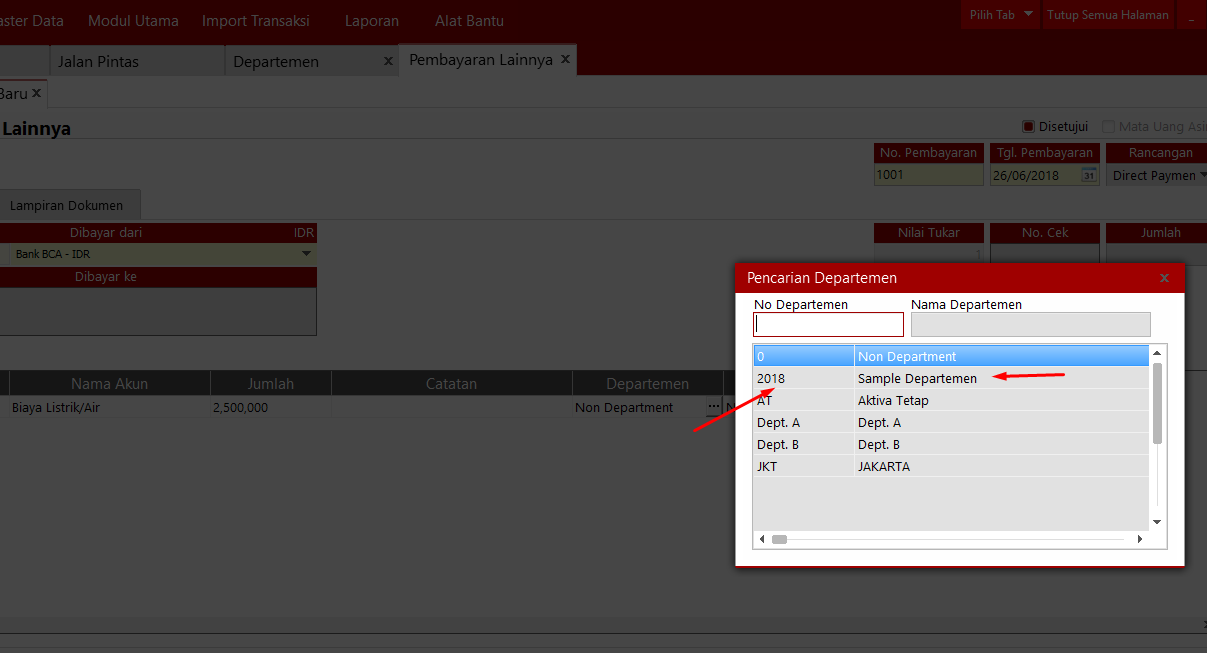 Fungsi fitur Departement di Easy Accounting 5
