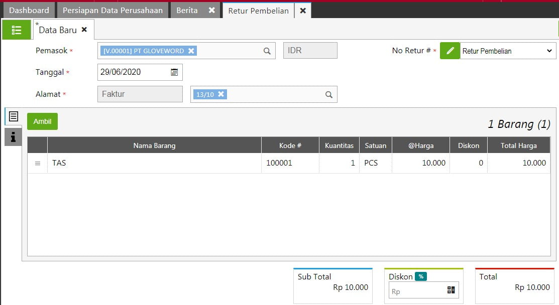 Cara Input Retur Pembelian Di Accurate Online