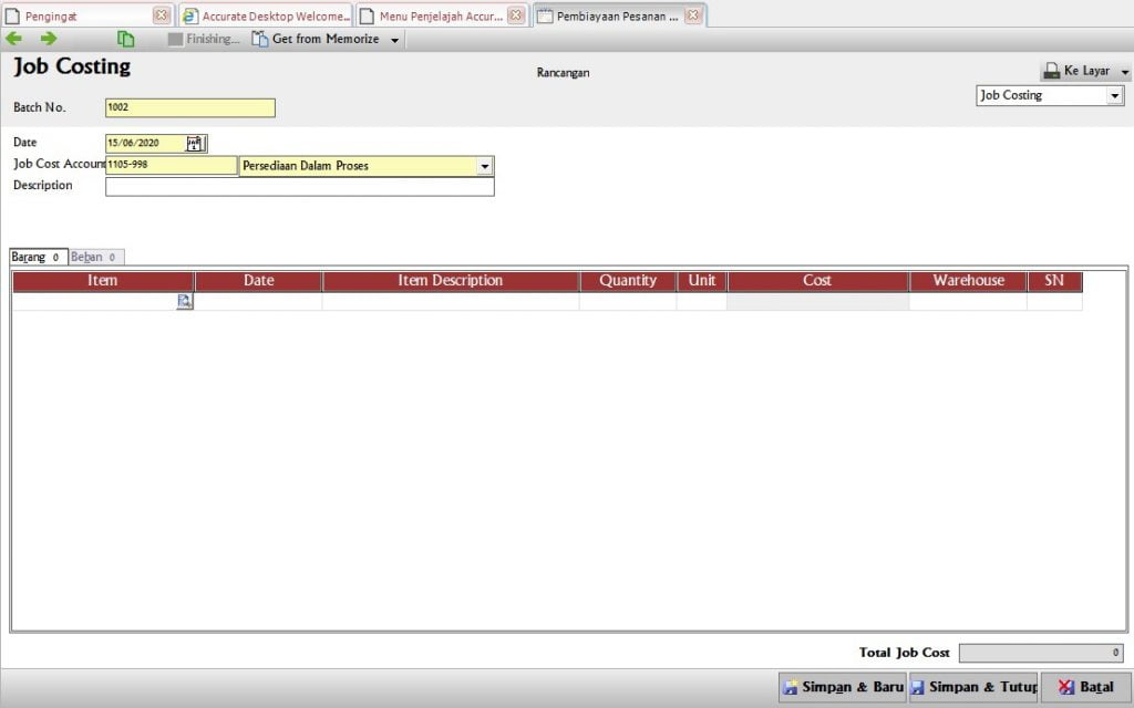 CARA INPUT JOB COSTING