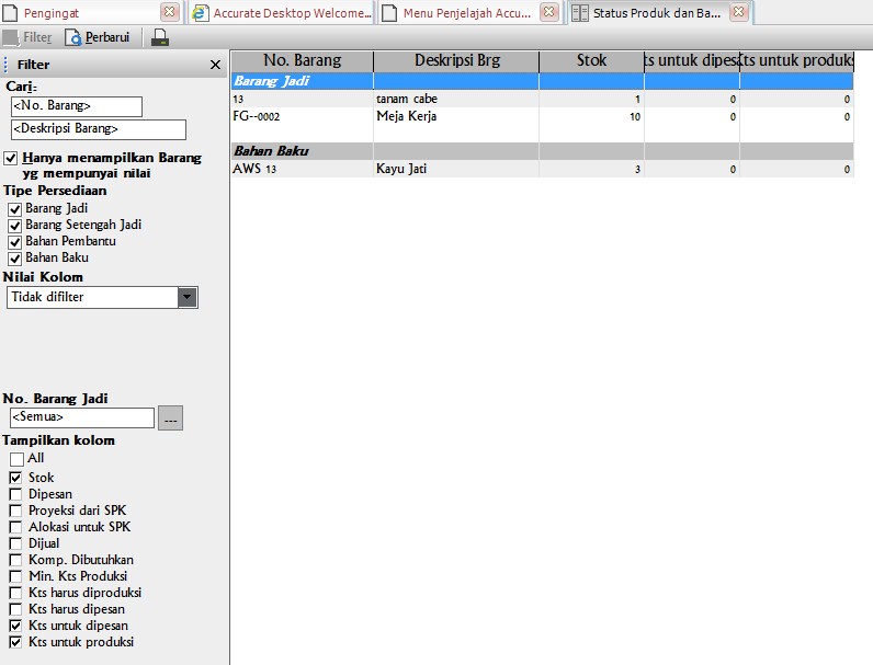 Status Produk Dan Bahan Baku Di Accurate