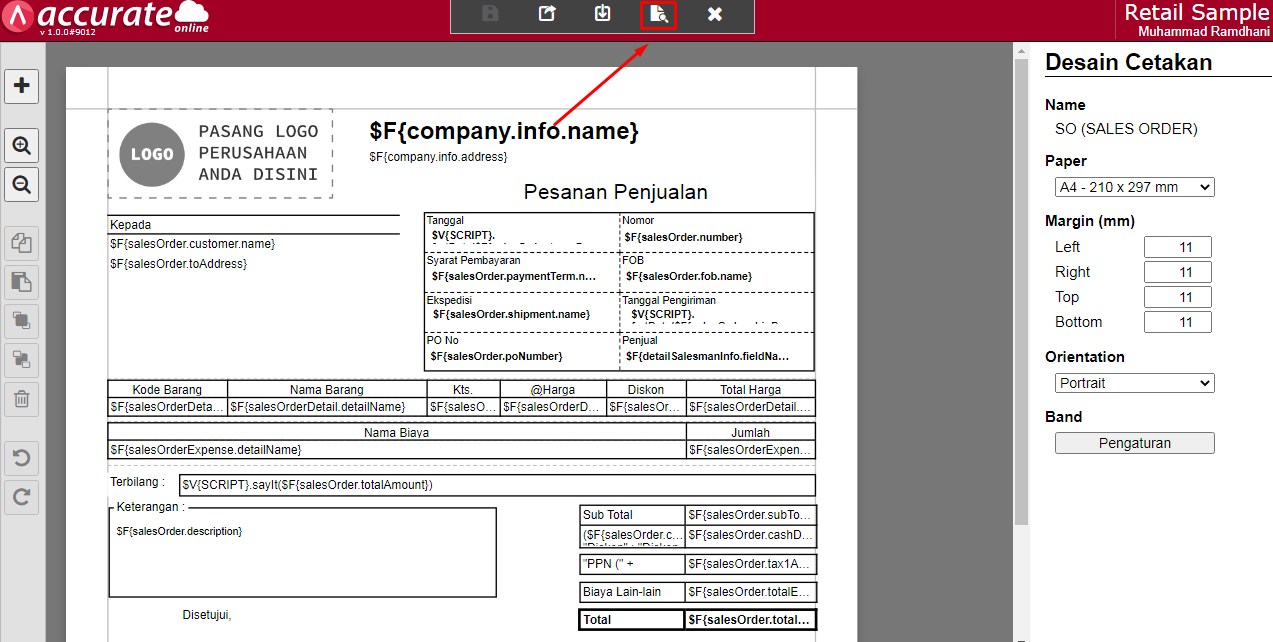 Cara Ekspor Desain Template Accurate Online ke PDF dan EXCEL