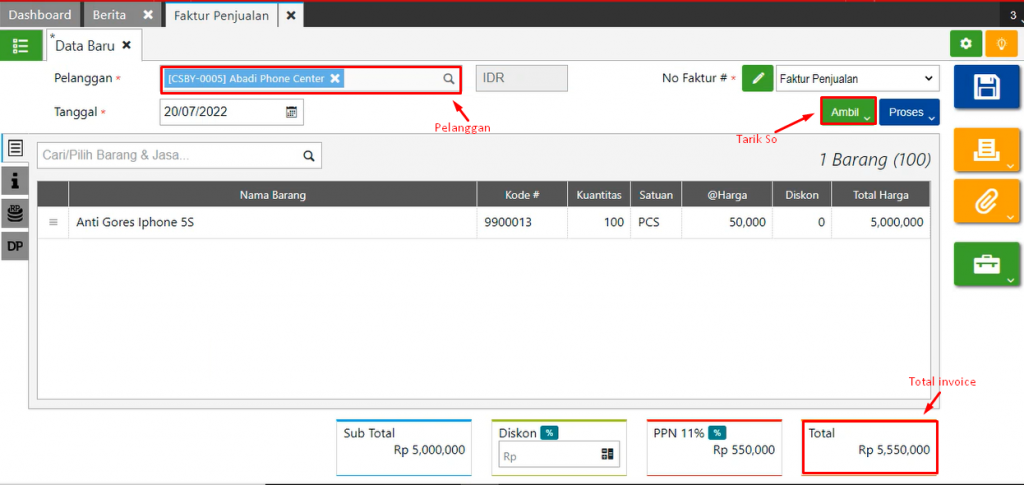 Cara memotong sales invoice menggunakan DP