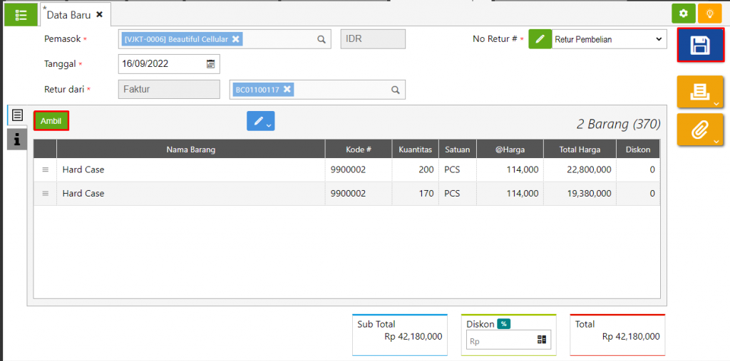 Membuat retur pembelian dari invoice Aol