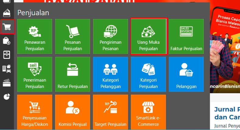 Cara input uang muka penjualan AOL