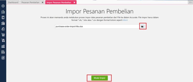 Melakukan Impor Transaksi Pesanan Pembelian