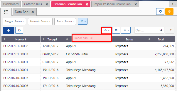 Impor Transaksi Pesanan Pembelian Dari Excel