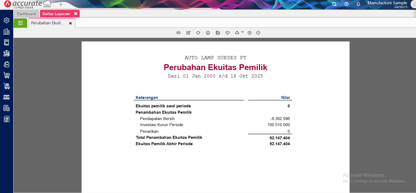 perubahan ekuitas